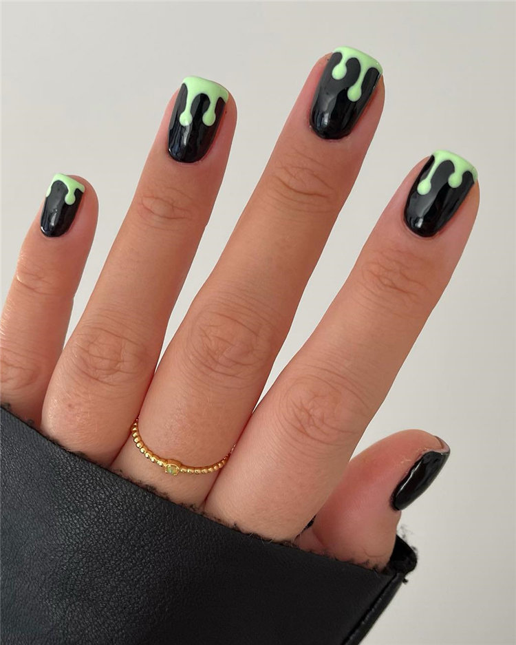 Green Drip Halloween Nails