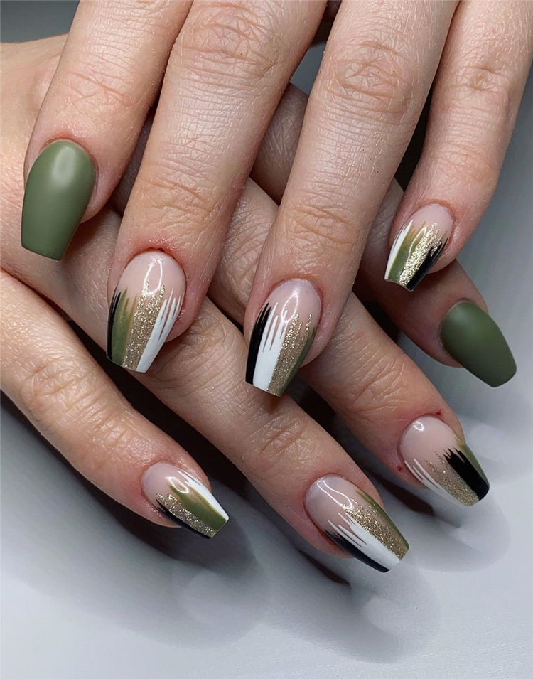 Olive Green Coffin Nails Ideas