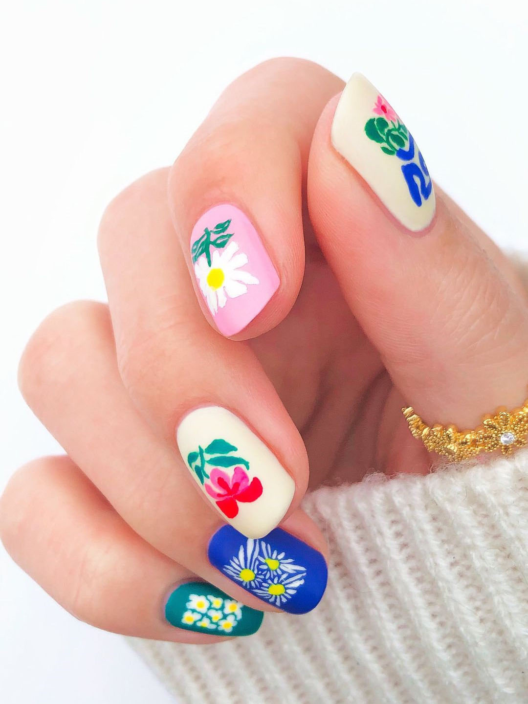 Abstract Spring flowers Nail Designs