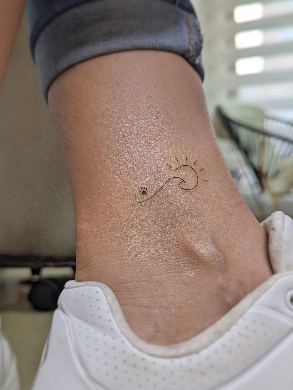 Minimalist Sea Sunrise Tattoo on Ankle