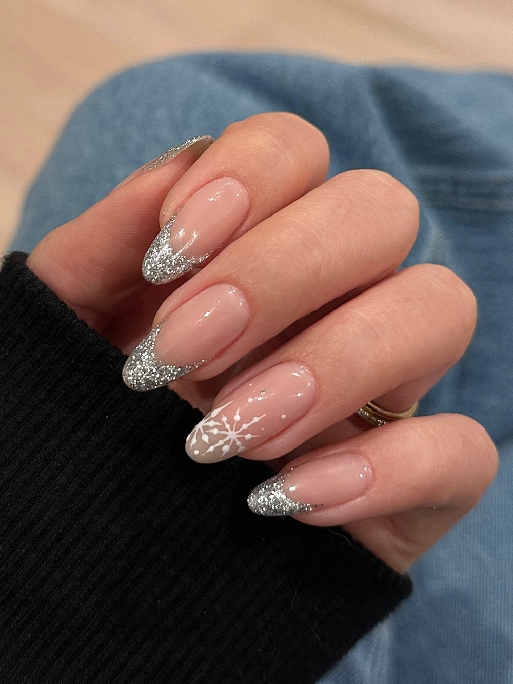 Silver Sparkle French Tips Manicure