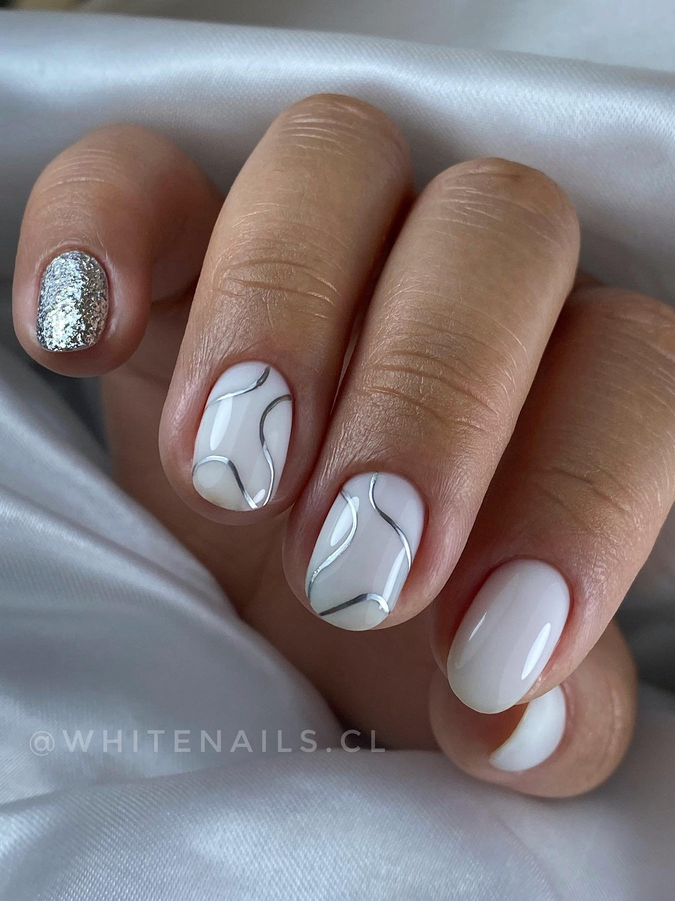 Silver Swirl and White Nails Ideas