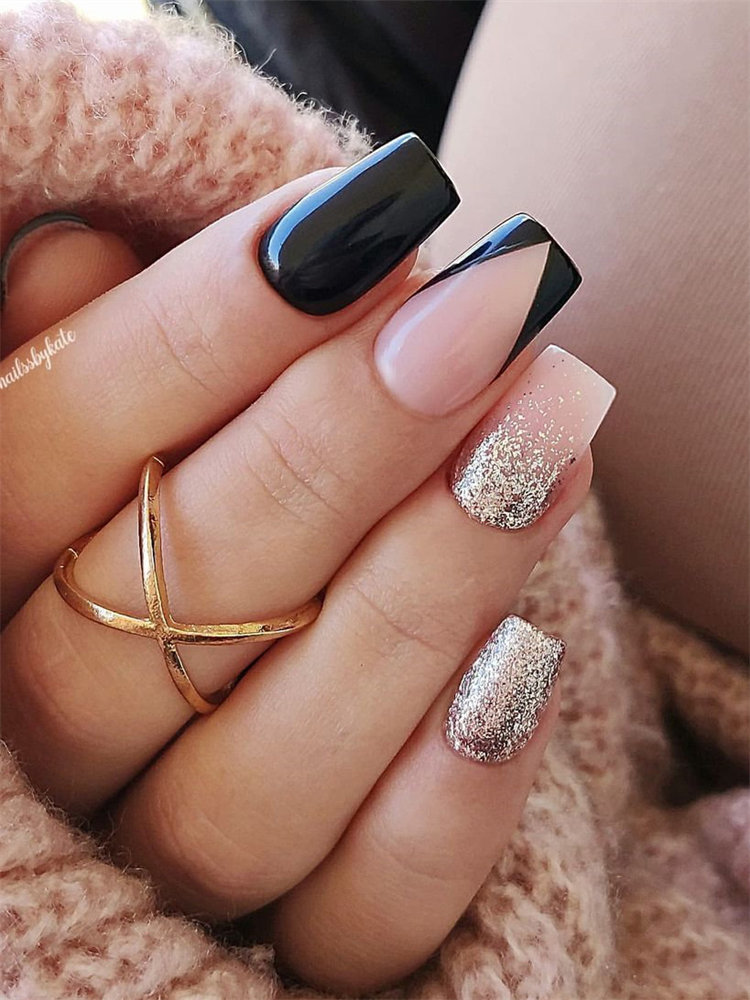 Gold Glitter and French Nails