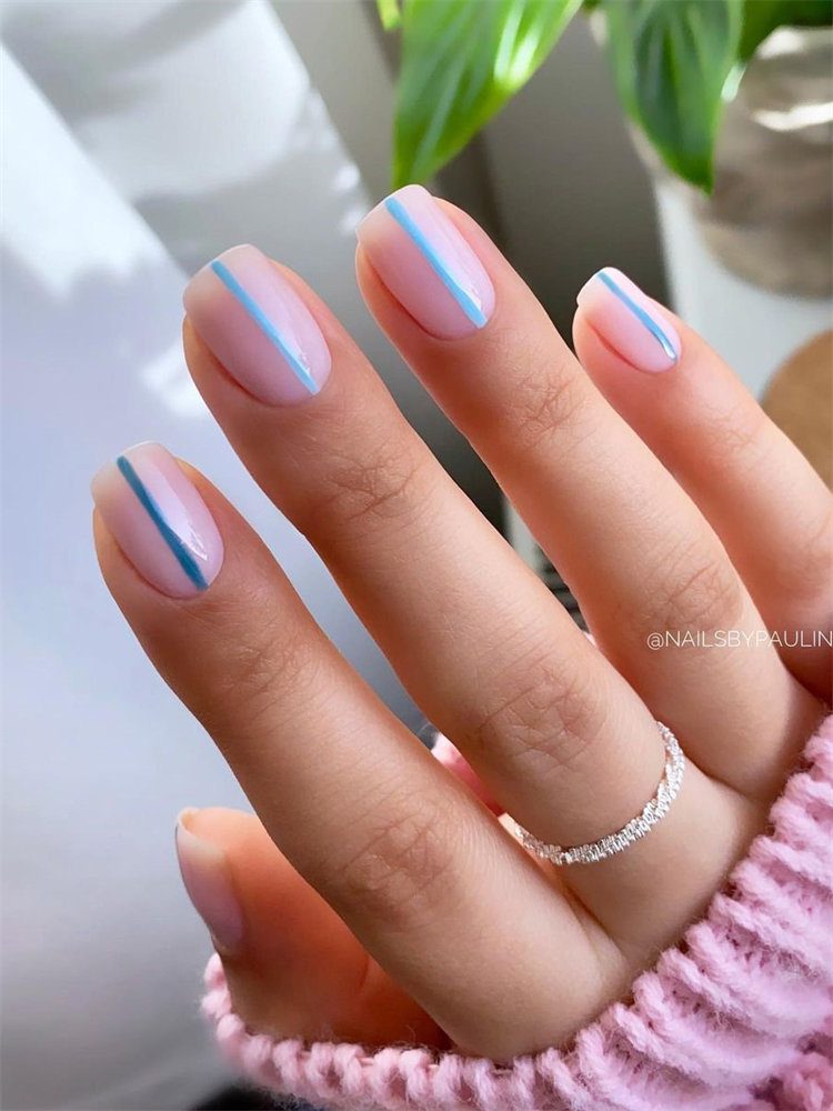 Simple Blue Stripe Nail Design