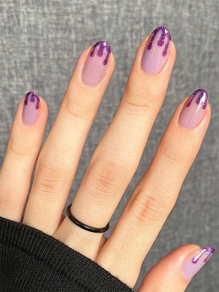 Glitter Purple Drip Blood Nail Design