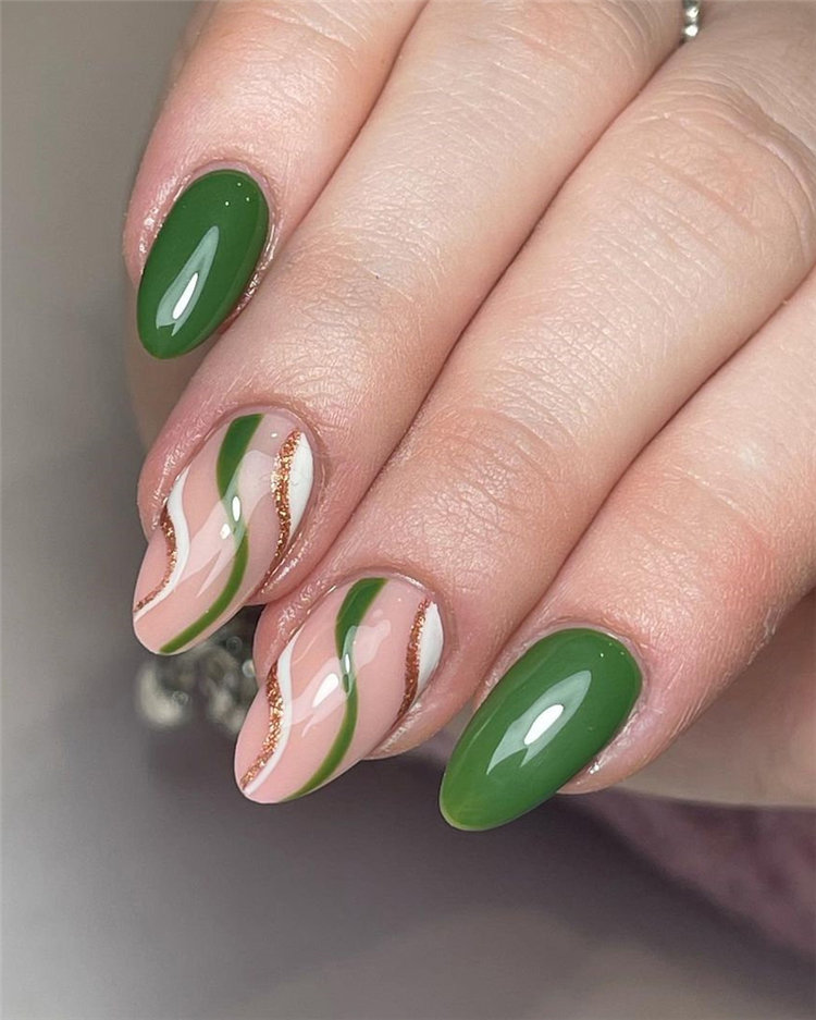 Trendy Green and Swirl Nail Art