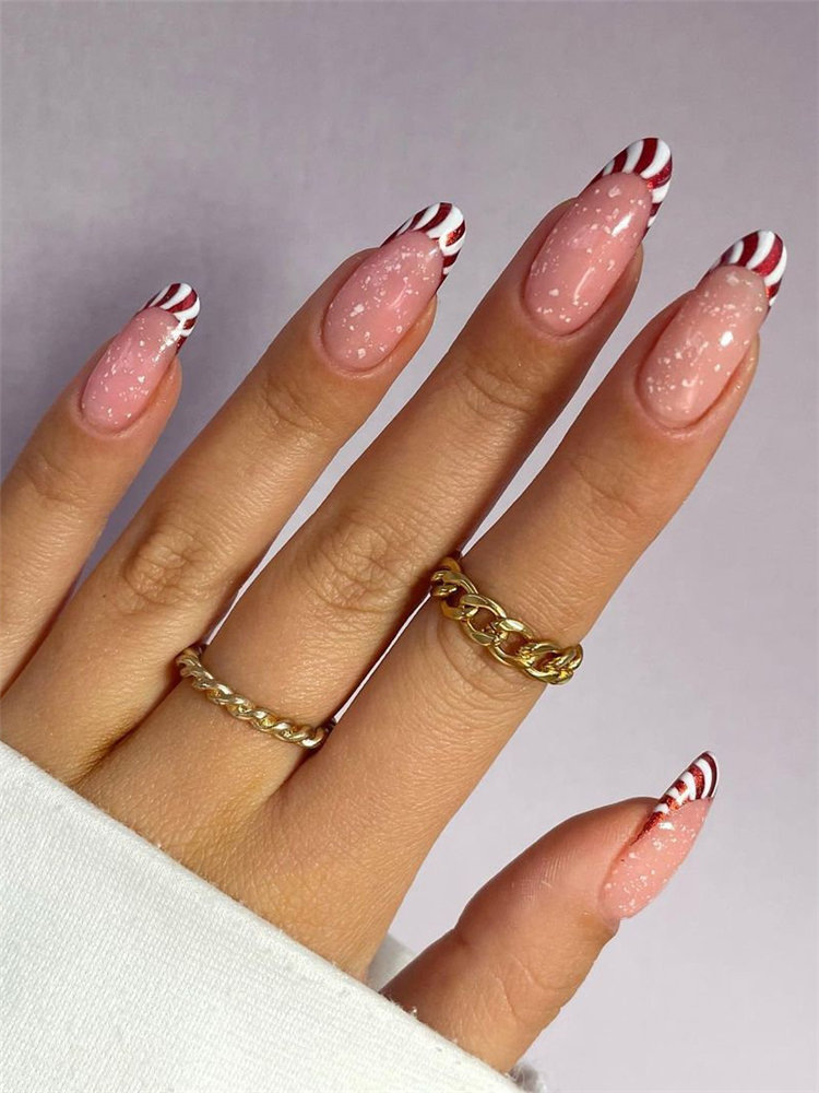 Candy Cane French Tips Nails
