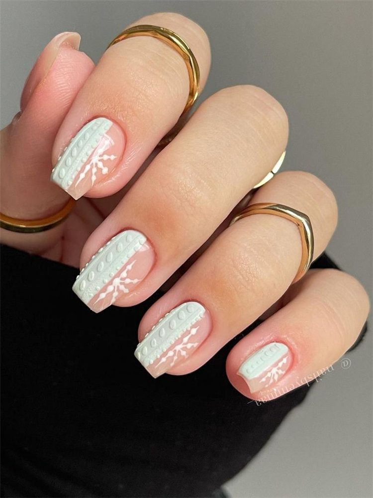 White Cable Knit Nails Design