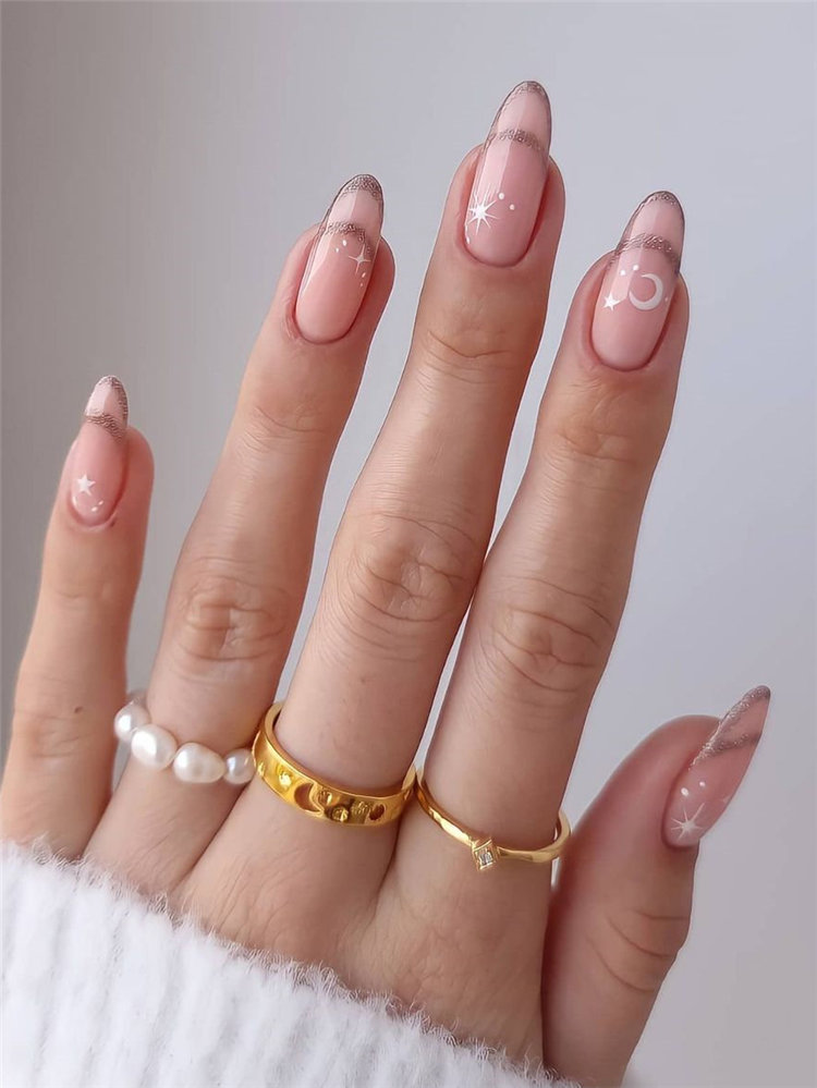 Gold Glitter French Nails Idea