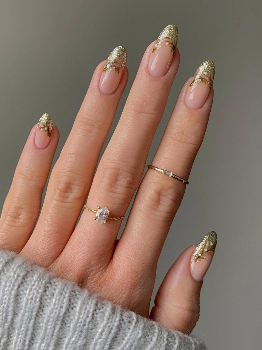 Gorgeous Gold Glitter French Nails