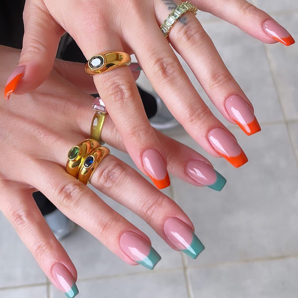Orange and Green Nails