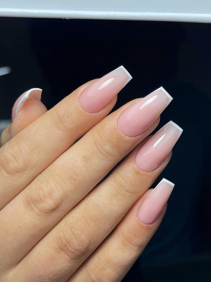 Coffin French Nails with Thin Tips