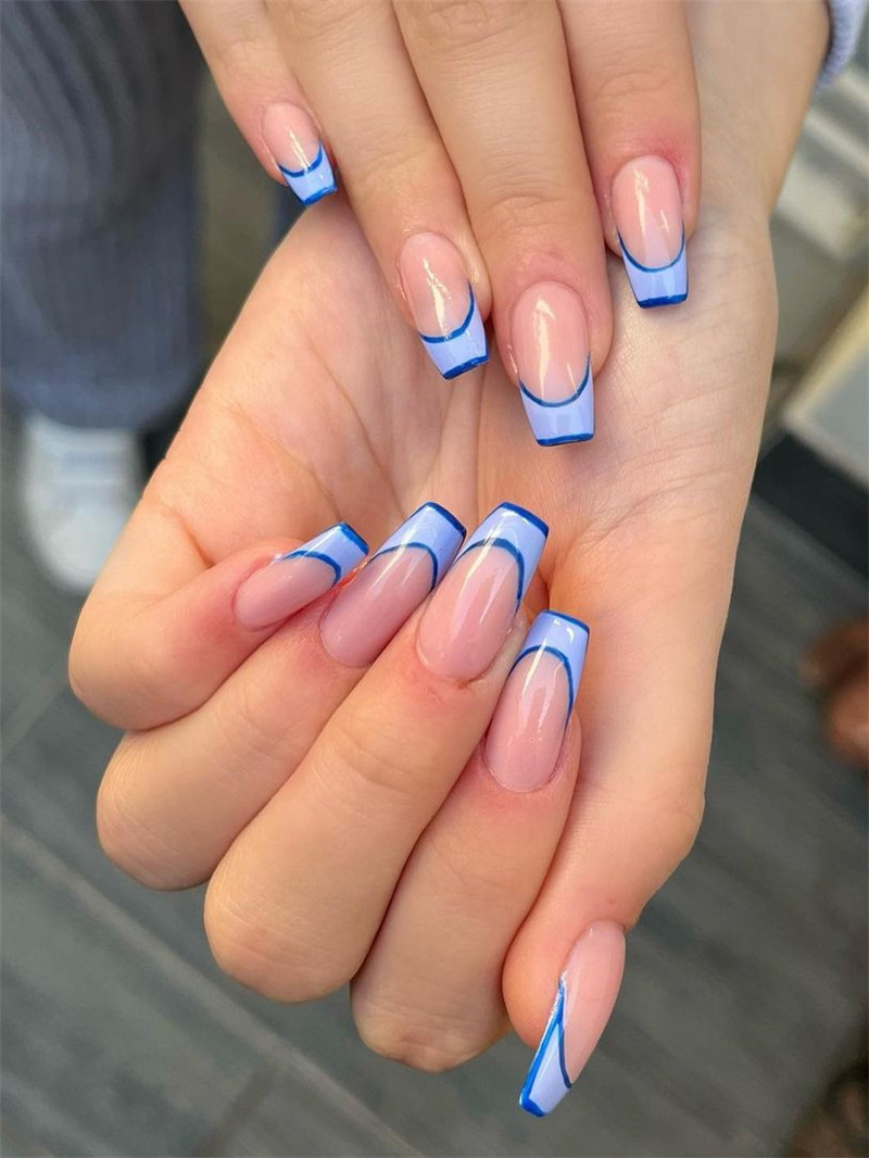 Trendy Blue French Tip Nails