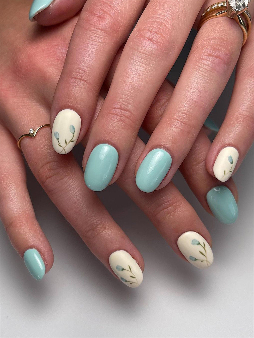 Delicate Hand Painted Florals Manicure