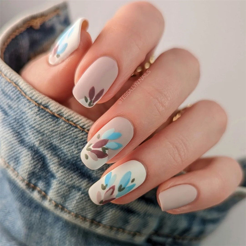 Abstract Matte Flower Nail Designs