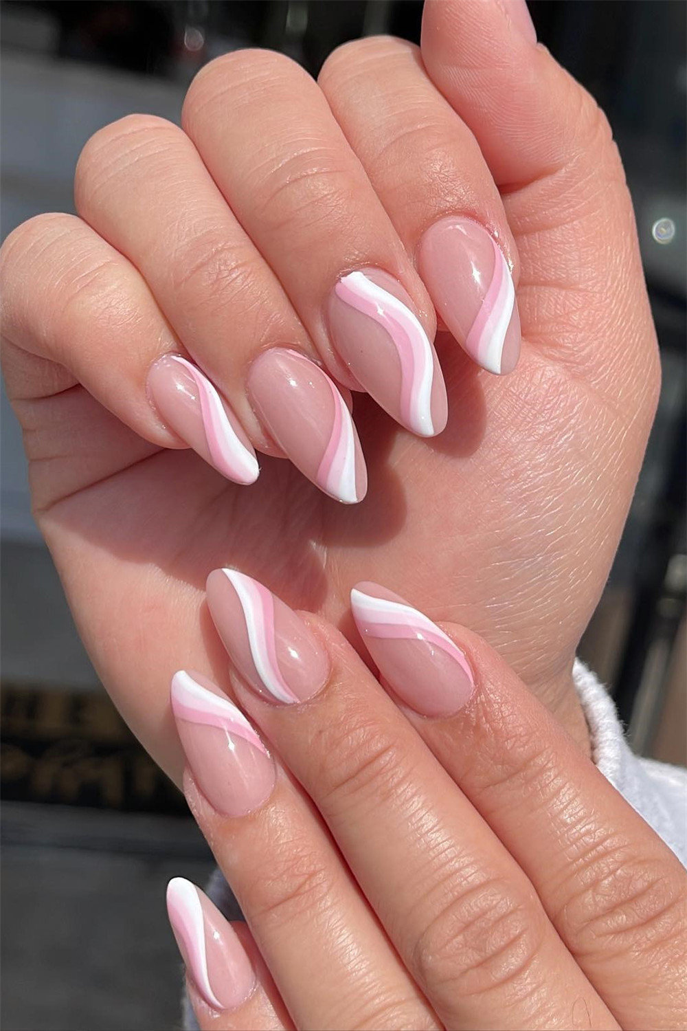 Ombre White and Pink Swirls Nails