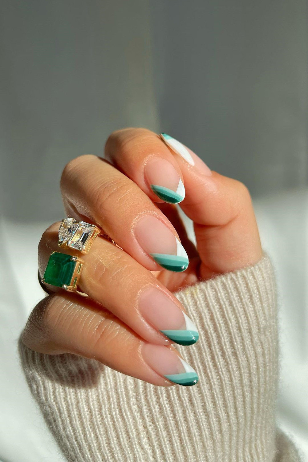 Gradient Green French Tip Nails