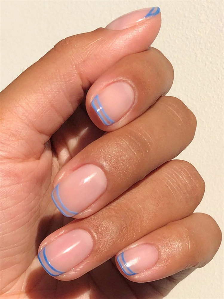 Blue French Outline Nails