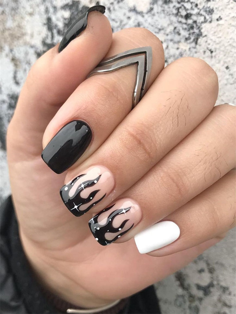 Black Flame Nails Design and Ideas