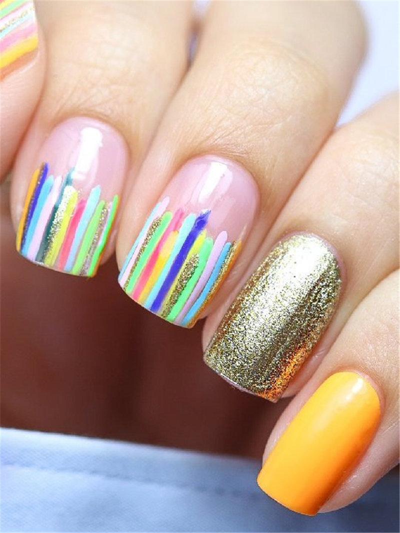 Colorful Stripe Nails Design
