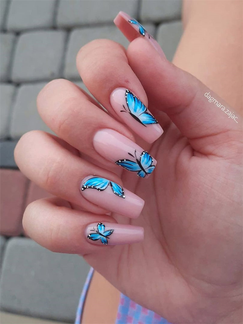 Blue Butterfly Nail Design