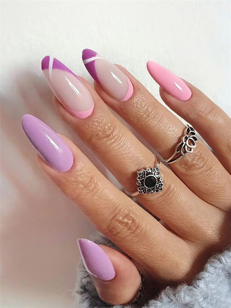 Lilac Long Almond Nails Idea