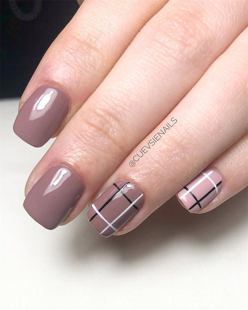 Simple Brown and Grid Nails Idea