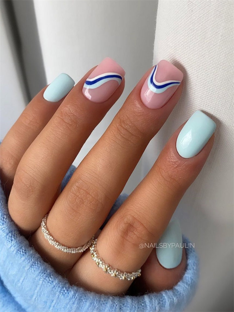 Baby Blue and Pink Nails Idea