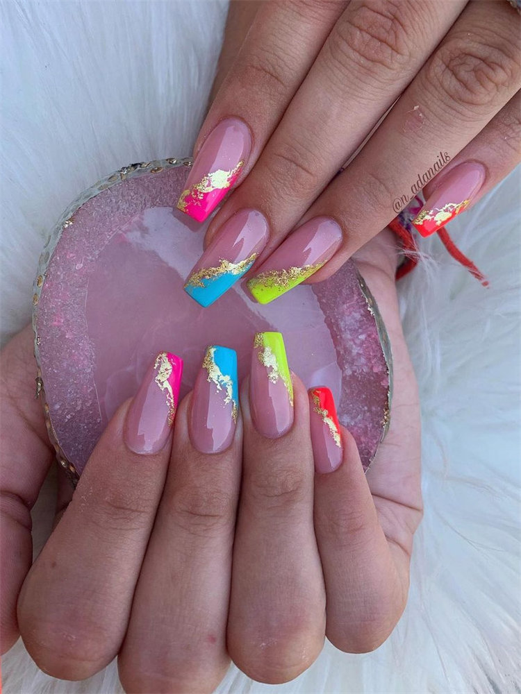Colorful and Gold Foil Nails Idea