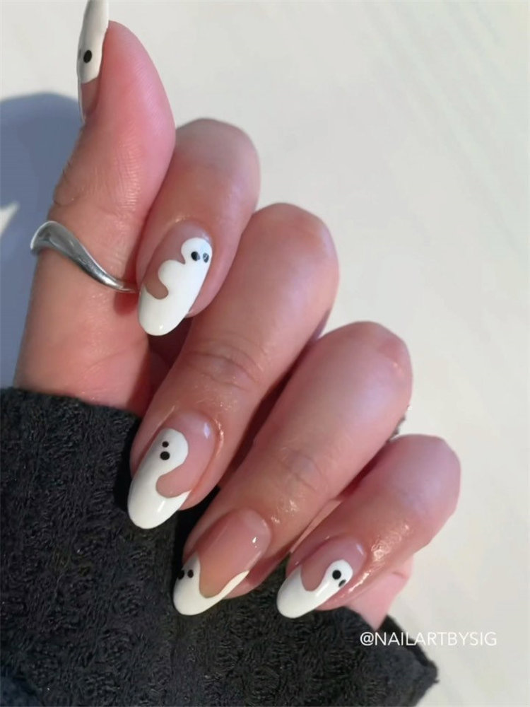 Cute White Ghost Nails Idea
