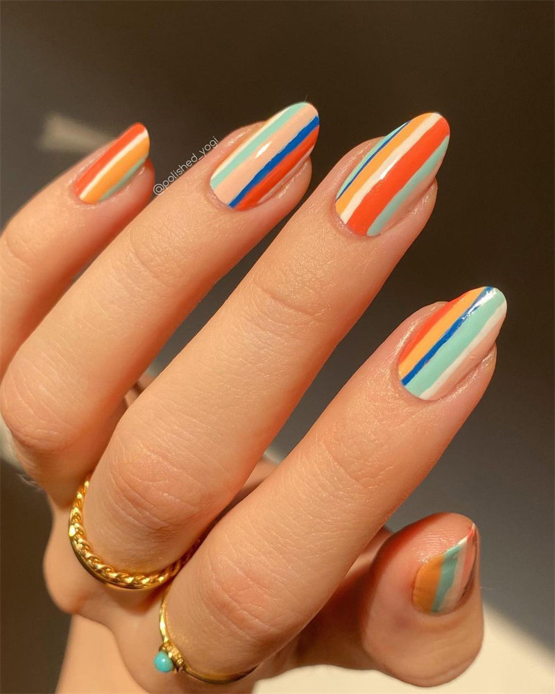 Multicolor Stripes Nails Design