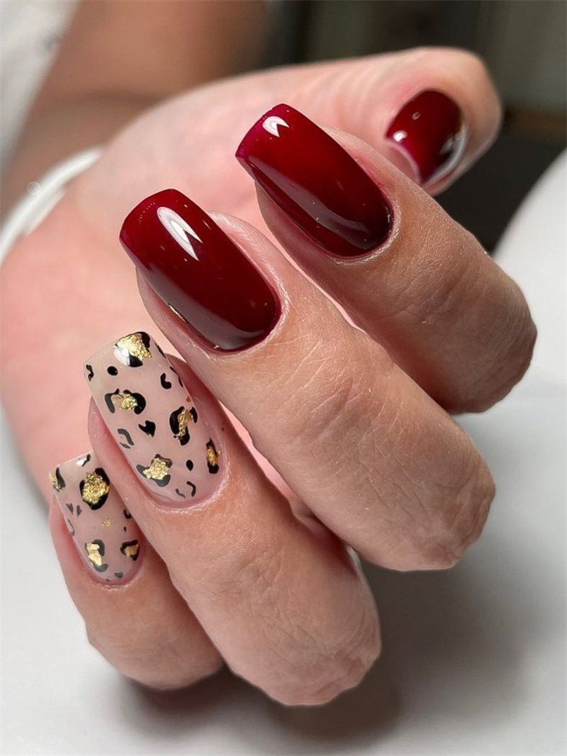 Burgundy Nail Idea and Leopard Nails Design