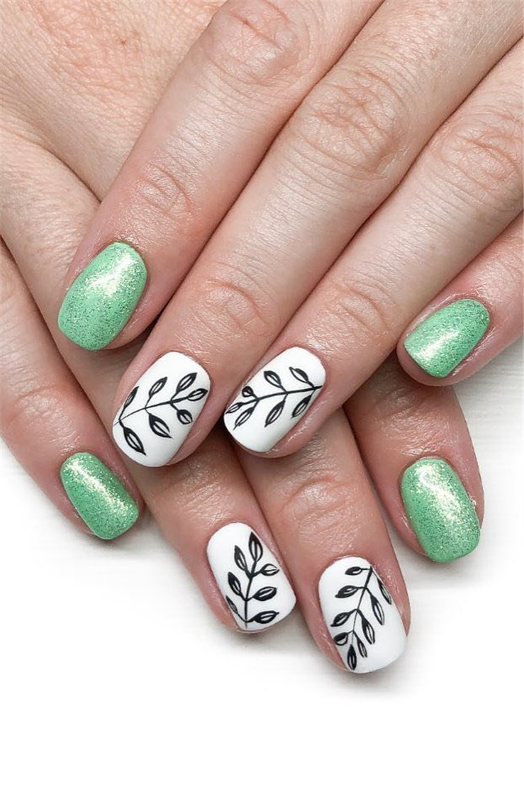 Green and White Nail Art Idea