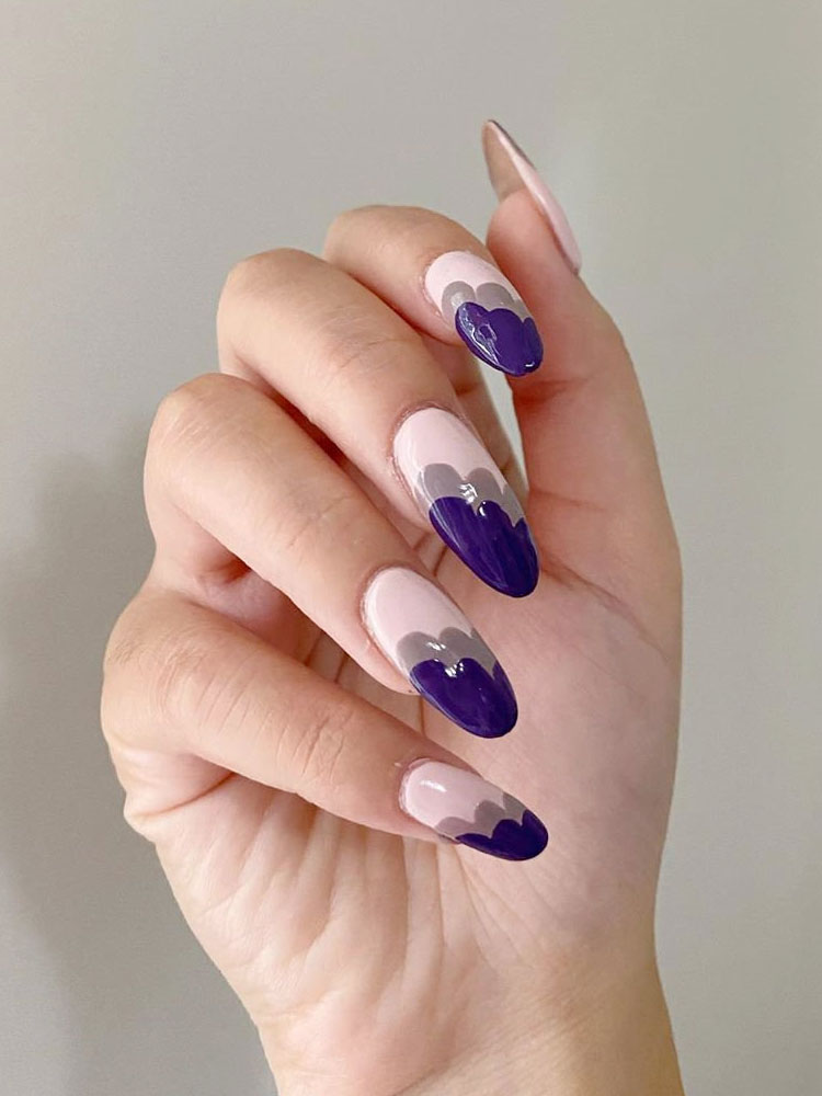 Pink, Grey and Purple Colors Combo Nails