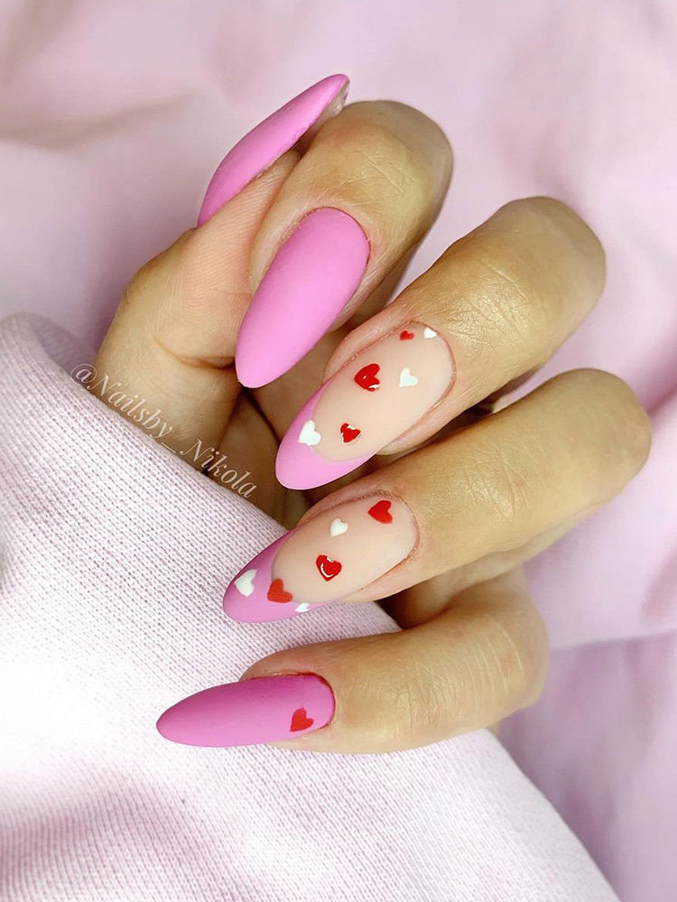 Pink Nails with Heart Shape for Valentines