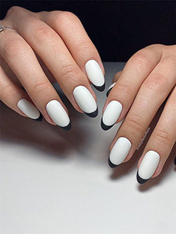Matte White Nails with Black French Tip Nails