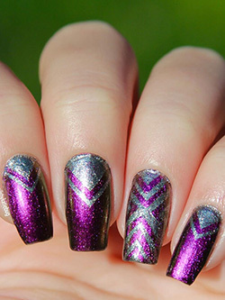 Purple and Silver Multi-Chrome Nail Art