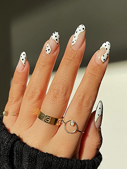 White Nails Design with Black Polka Dots