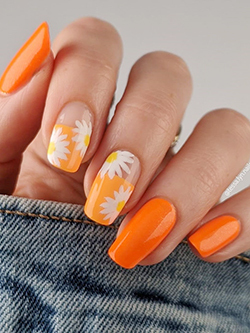 Orange and Daisy Nail Design