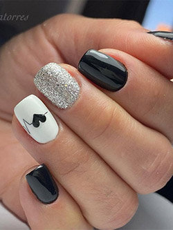 Black, White and Silver Glitter Nails for Fall