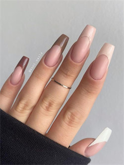 Gradient Brown French Tip Nails