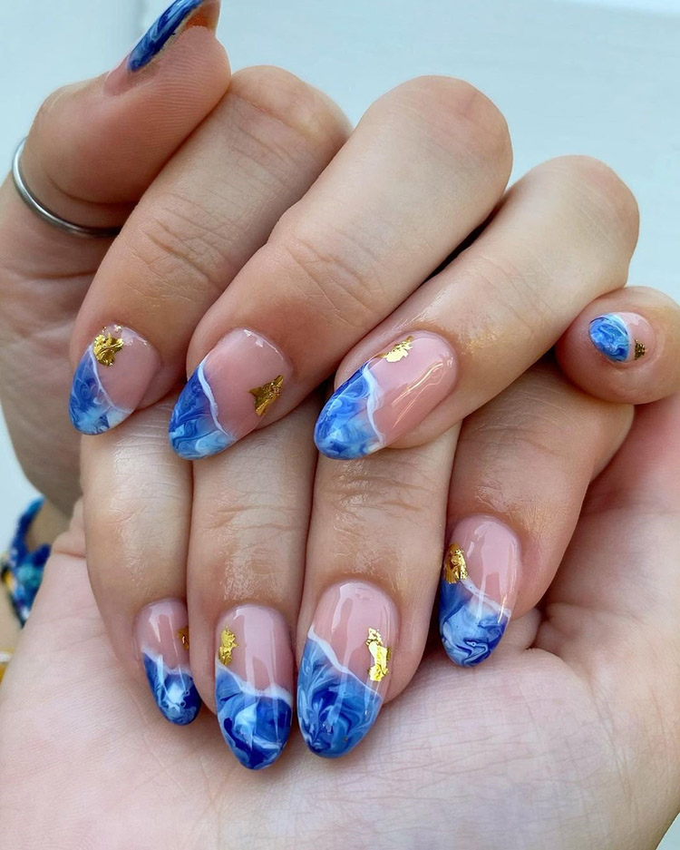 Blue Marble Nails and Wave Nails Design