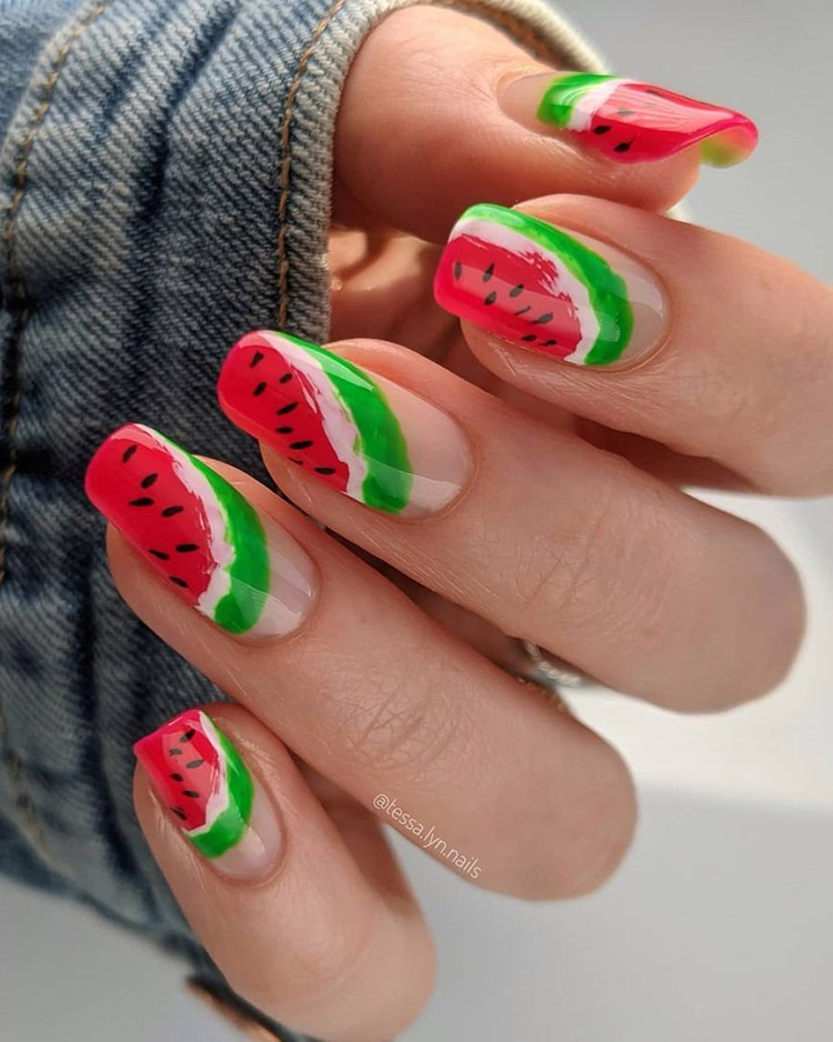 Watermelon Nails Design for Summer