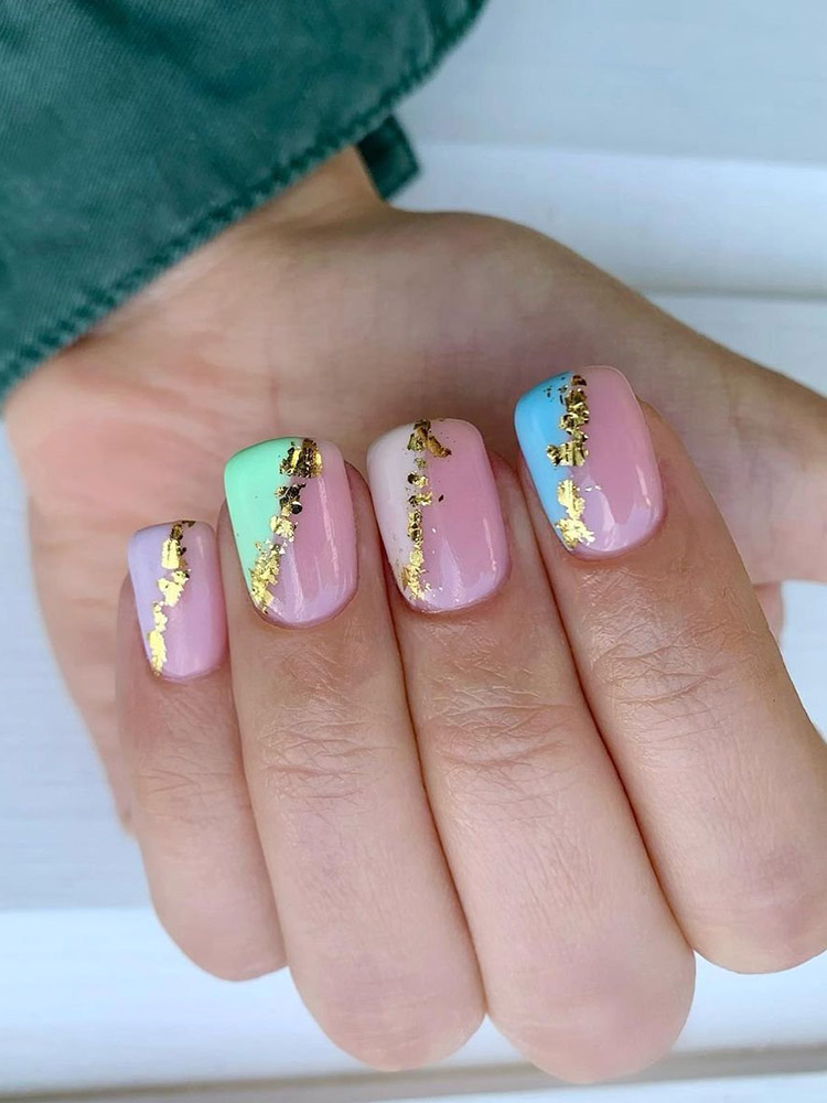 Pretty Pastels and Gold Leaf Nails